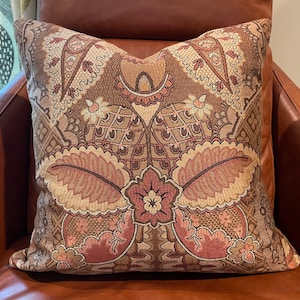 Brown, Rust, Tan Tapestry Pillow Cover  / Designer Upholstery / Fits 18 X 18 / Handmade Home Decor Accent Pillow / Fabric Both Sides