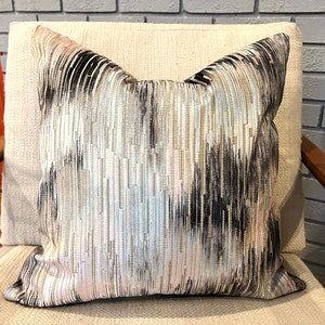 Grey, Blush Pink, Light Blue Jacquard Velvet Pillow Cover / Designer Romo Hanawa Fabric  / Handmade Home Decor Accent