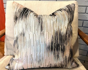 Grey, Blush Pink, Light Blue Jacquard Velvet Pillow Cover / Designer Romo Hanawa Fabric  / Handmade Home Decor Accent