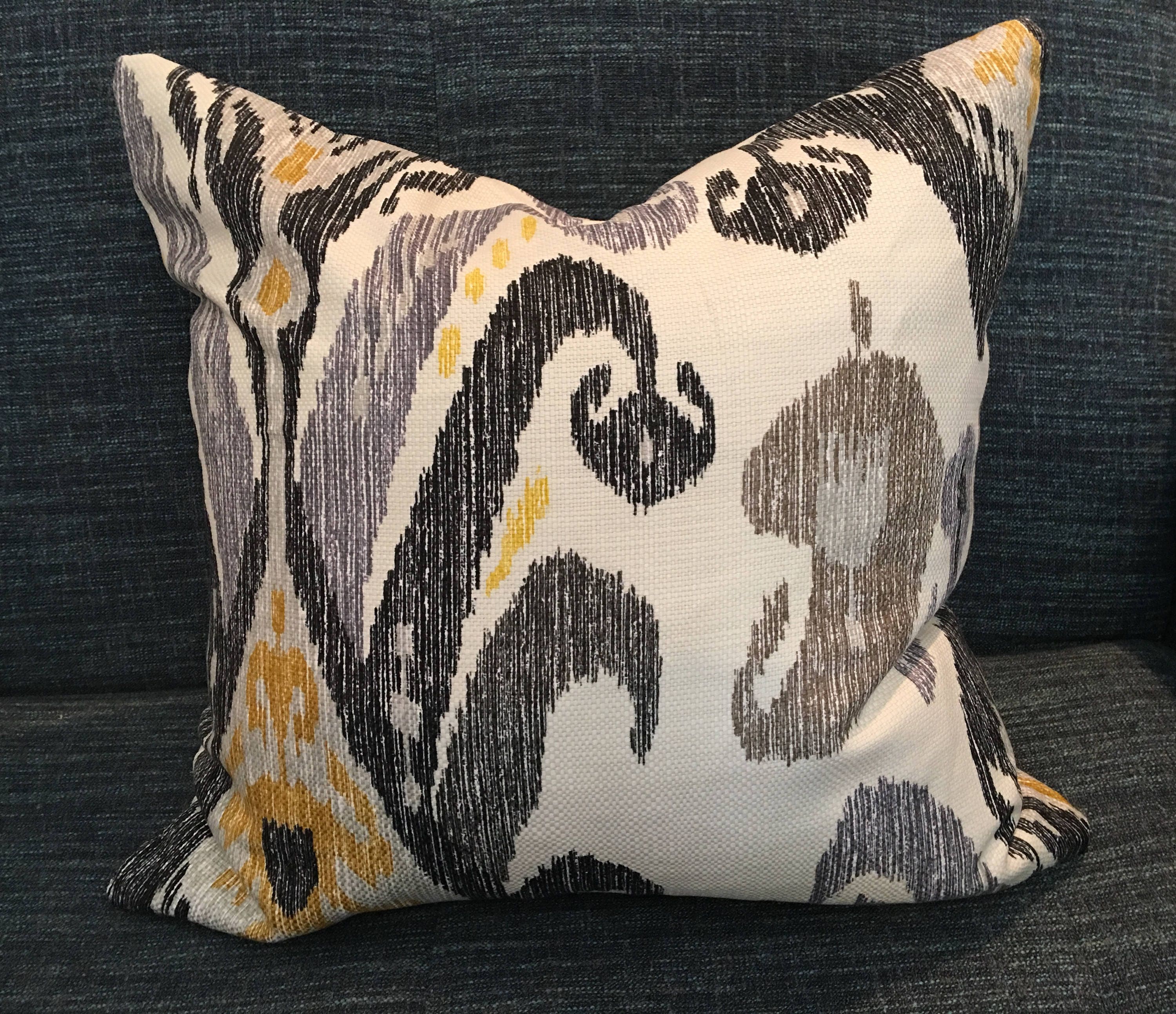 Grey Black Gold and Ivory Ikat Pillow Cover in Nate Berkus Etsy