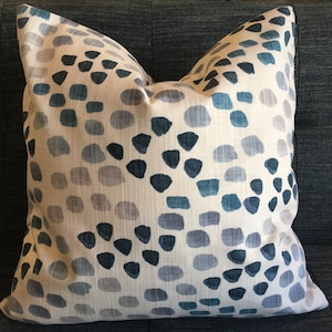 Blue, Grey and Ivory Spot Geometric Pillow Cover / Designer Pfeiffer Indigo Fabric / Handmade Home Decor Accent Pillow