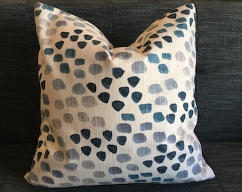 Blue, Grey and Ivory Spot Geometric Pillow Cover / Designer Pfeiffer Indigo Fabric / Handmade Home Decor Accent Pillow