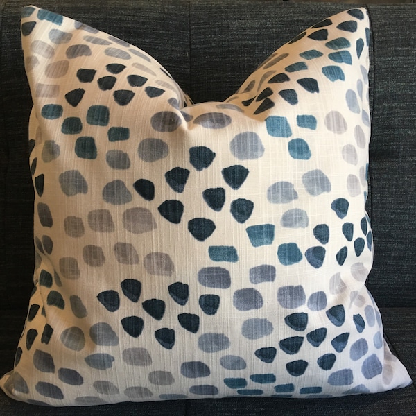 Blue, Grey and Ivory Spot Geometric Pillow Cover / Designer Pfeiffer Indigo Fabric / Handmade Home Decor Accent Pillow