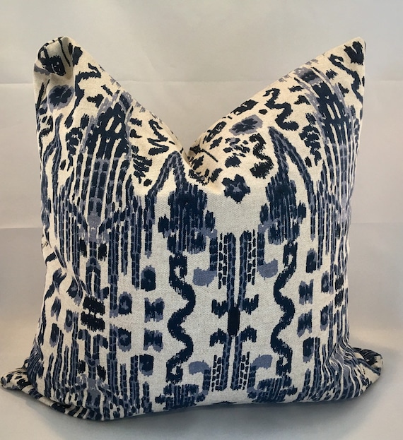 Decorative pillow cover Designer Lacefield fabric Oatmeal cushion cover Tribal Ikat Navy pillow cover Mumbai throw pillow
