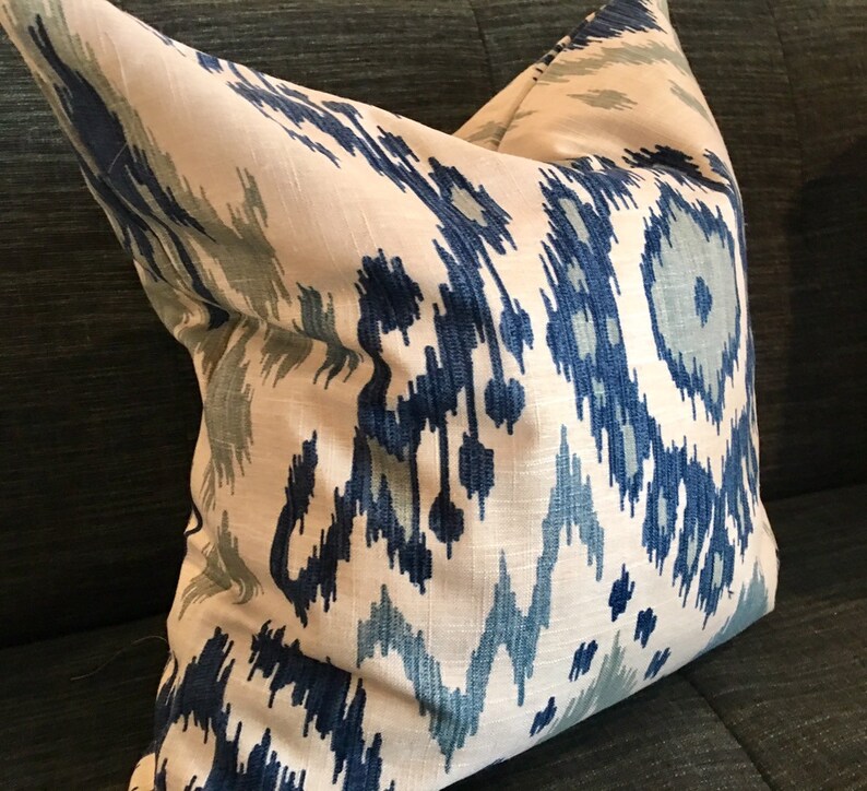 Blue and Ivory Ikat Custom Pillow Cover / Vern Yip Designer Etsy