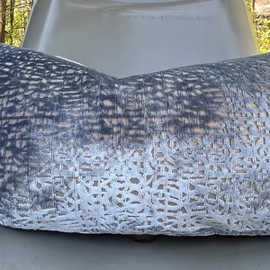 Grey Blue Cut Velvet Pillow Covers / Designer Fabric with Grey Velevt Back / Fits 14 x 24 / Handmade Home Decor Accent Pillows