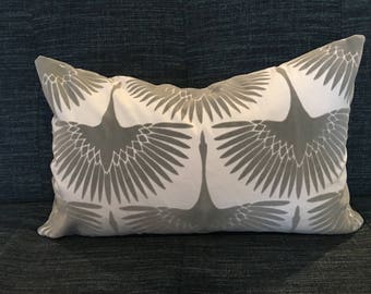 Modern Grey and Ivory Cut Velvet Pillow Covers / Designer Bird Fabric / Custom Handmade Home Decor Accent Pillows