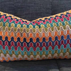 Multi Color Geometric Velvet Pillow Covers / Hamilton Sidewinder Confetti Designer Fabric / Handmade Home Decor Accent Pillows