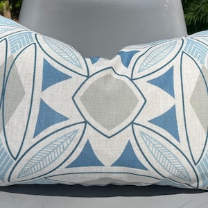 Floral Medallion Pillow Cover  / Blue Taupe and Ivory / Handmade Home Decor Accent Pillow / In Stock