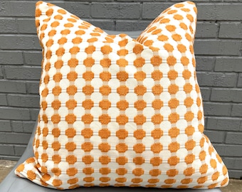 Orange and Ivory Geometric Pillow Cover / Designer Textured Woven Fabric / Handmade Accent PIllow Cover / Fabric Both Sides