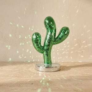 Disco Mirror Cactus Decor | Retro Reflective Glass Mosaic Sculpture