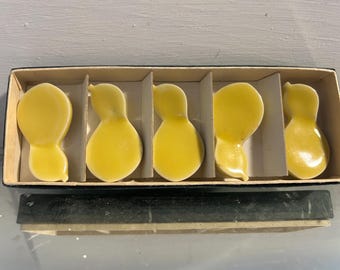 Vintage Japanese Ceramic Chopstick Rests Set of 5 | Yellow Gourd Shape Hashioki (Original Box)