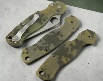 Custom Digital Camo G10 Scales for Spyderco Paramilitary 2 – Lightweight Replacement Handles