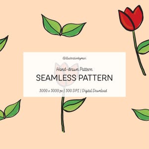 Tulpen Muster | Sich wiederholendes Blumenmuster für Stoffe, Scrapbooking und Tapeten | Digitales Papier | Kommerzielle Nutzung