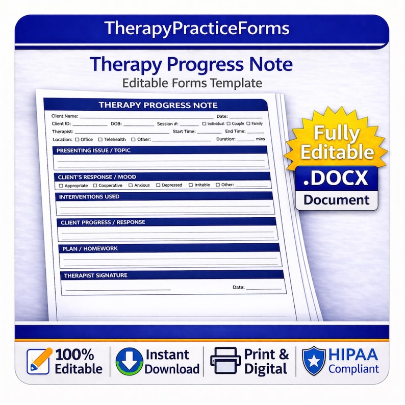 Therapy Progress Note Template | Editable SOAP Counseling Note - Etsy