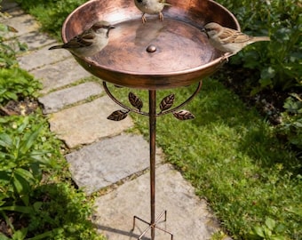 Metal Garden Bird Bath on Stake, Outdoor Feeder Bowl, Rustic Yard Ornament