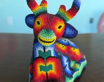 Hand-Beaded Huichol Happy Deer Mexican Folk Art