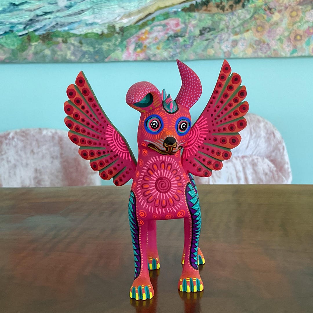 Hand-painted Oaxacan Alebrije – Winged Dog Spirit Sculpture