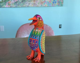 Hand-Carved Oaxacan Alebrije Bird – Colorful Folk Art Sculpture (Copal Wood, Mexico) Orange