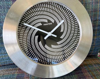 Vintage 1990s Verner Panton Wall Clock - Kirch & Co Pop Art Clock, Brushed Metal, Modern Retro Design (Tested Working)