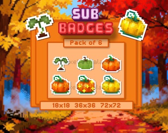 Cozy Pixel Pumpkin Sub Badges and Role Icons, Halloween Assets for Cottagecore Streamers, 6 Pumpkin Growing Stages (18 Instant PNG Files)