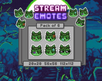 Halloween Zombie Cat Emotes for Streams and Chat Servers, Horror Streamer Assets for Fall, 6 Expressive Cat Reactions (18 Instant PNG Files)