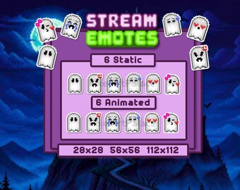 Halloween Ghost Emote Bundle for Streams and Chat Servers, Animated and Static Horror Streamer Assets, 12 Ghost Designs (18 PNGs, 18 GIFs)