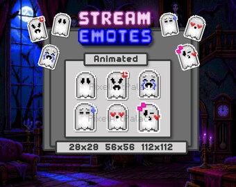 Animated Halloween Charming Ghost Emotes for Streams and Chat Servers, Dynamic Horror Streamer Assets for Fall, 6 Ghost Reactions (18 PNGs)