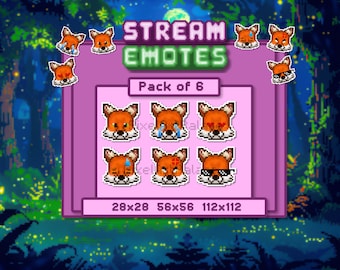 Chibi Pixel Art Fox for Streams and Chat Servers, Cheeky Woodland Creature Assets for Forest Core Streamers, 6 Unique Faces (18 PNG Files)