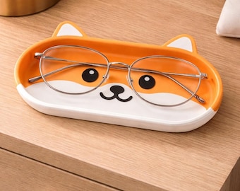 Shiba Inu Glasses Tray, Playful Desk Organizer, Nightstand Accessory
