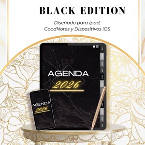 Agenda Digital 2026 Black Edition | Organizador de Lujo para iPad y Tablet | Planeador de Finanzas  | Diario Ejecutivo Goodnotes
