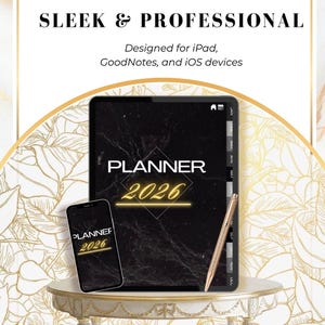 2026 Black & Gold Digital Planner | Luxury Midnight Edition Agenda | Goodnotes iPad Organizer | Elegant Dark Mode Journal