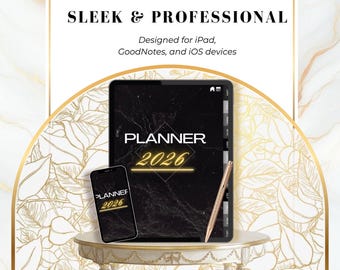 2026 Black & Gold Digital Planner | Luxury Midnight Edition Agenda | Goodnotes iPad Organizer | Elegant Dark Mode Journal
