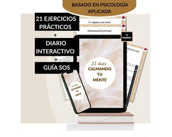 Mental Health Planner, Digital Journal for Anxiety and Stress, 21-Day Calm Challenge, GoodNotes iPad Planner, Spanish Digital Notebook