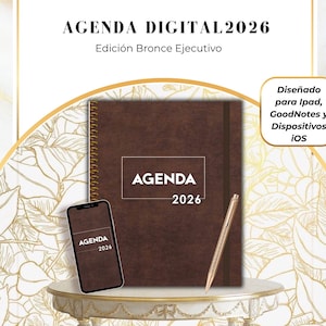 Agenda Digital 2026 Marrón Chocolate | Organizador Ejecutivo Profesional para iPad | Estilo Sobrio y Elegante para Goodnotes