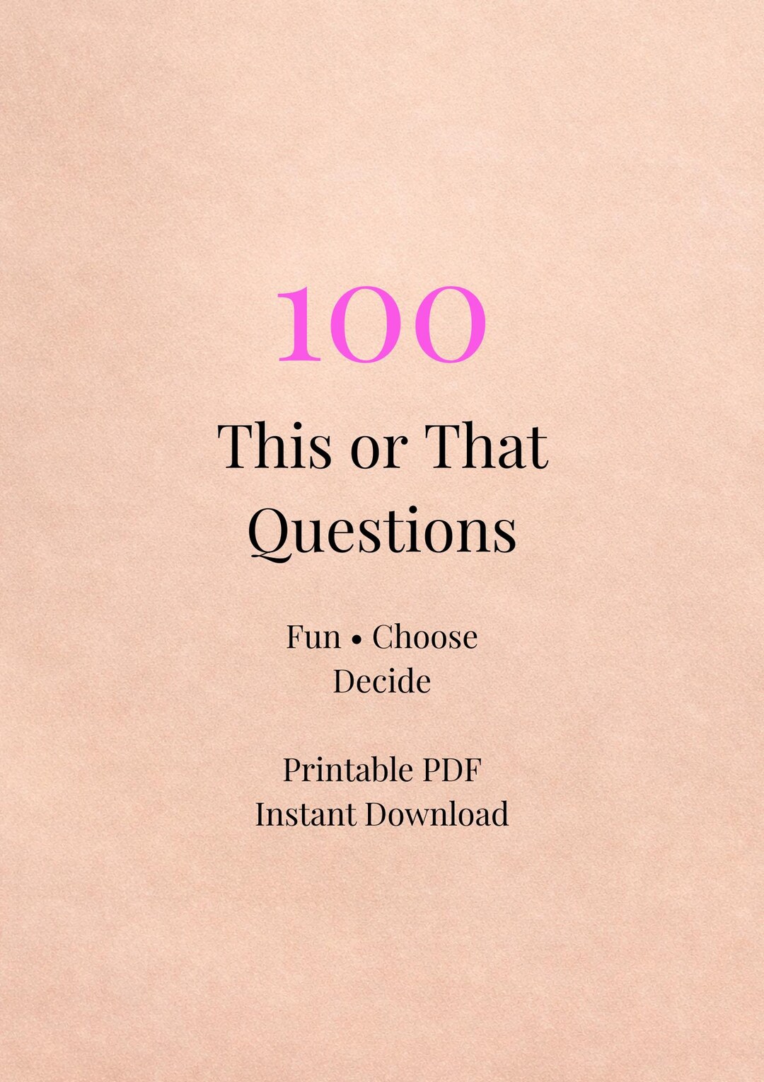 This or That Questions 100 Questions Printable PDF Fun Choices Game ...