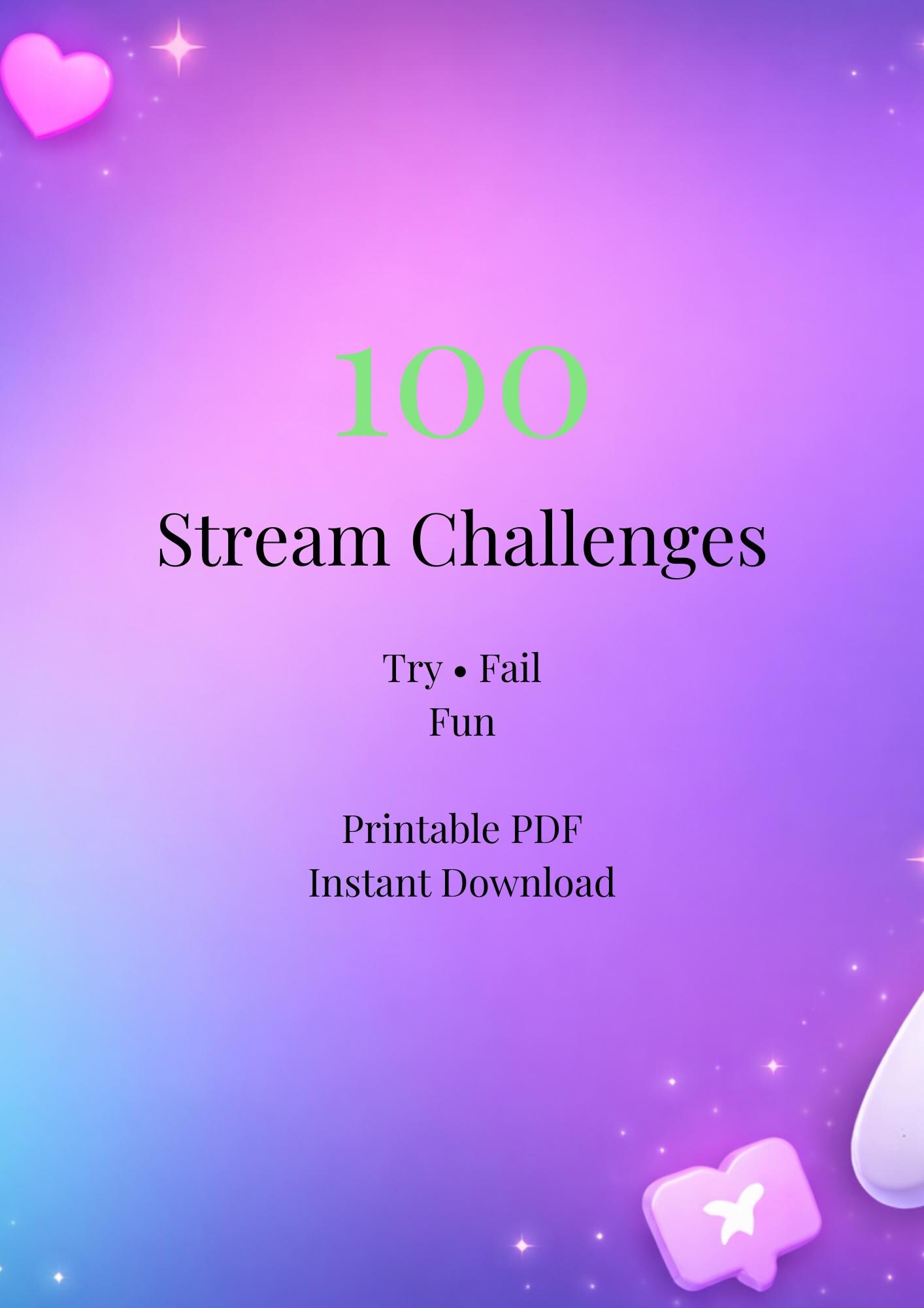 Fun Prompt Challenges Stream Challenge Prompts 100 Prompts Printable PDF Fun Challenges ...