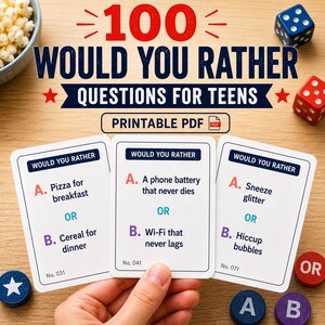 Would You Rather Questions for Teens - 100 Printable PDF Game Cards