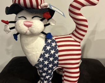 Vtg WhimsiClay Amy Lacombe 14 YANKEE DOODLE KITTY Plush Stuffed July 4 Kitty Cat