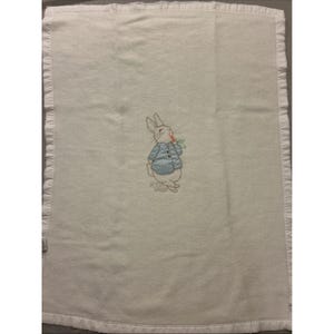 Vintage Quiltex Beatrix Potter Peter Rabbit Embroidered Satin Edge Baby Blanket