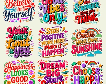 ボヘミアン風ポジティブ引用句 PNG SVG バンドル | 自己愛の肯定 | メンタルヘルスのモチベーション | デジタルダウンロード