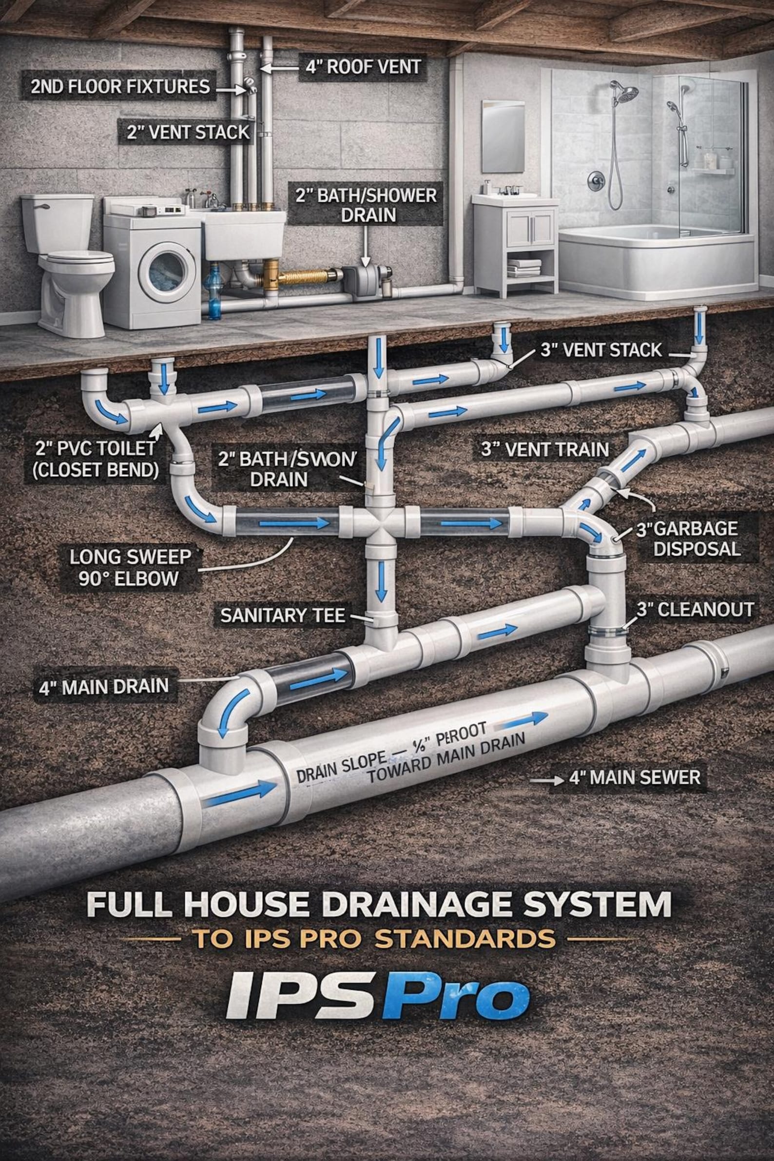 Plumbing Routing Professional Plumbing Diagram Poster | DWV System Training Chart ...
