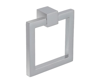 4" Square Ring Pull | Solid Sand Cast Brass Cabinet Handle, Modern Drawer Pull