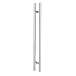 May include: A polished, silver-colored door pull with a modern, minimalist design. The handle is composed of two parallel, rectangular bars connected by horizontal bars at the top and bottom. The hardware is made of metal.