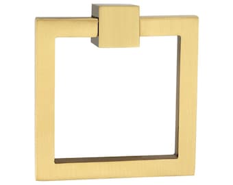 2" Square Ring Pull | Solid Sand Cast Brass Cabinet Handle, Modern Drawer Pull