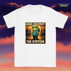 Camiseta divertida de rana enfurecida contra el sistema: diseño de póster de protesta revolucionaria.