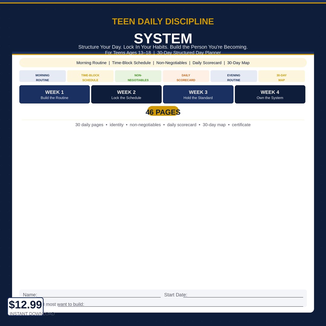 Teen Daily Discipline Planner | Build Consistent Habits, Structure ...