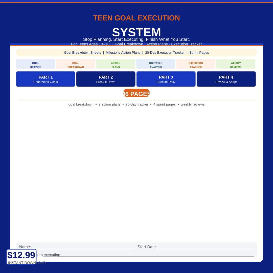 Teen Goal Execution System | Breakdown Action Plan Tracker PDF - Etsy
