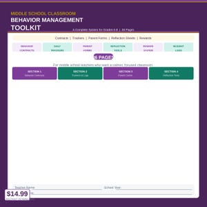 Middle School Classroom Management Toolkit | Behavior Strategies for Grades 6–8 | Printable PDF