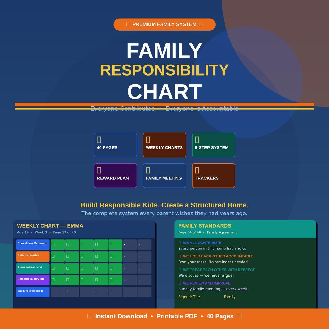 Family Chore Chart and Responsibility Tracker | Build Accountability ...